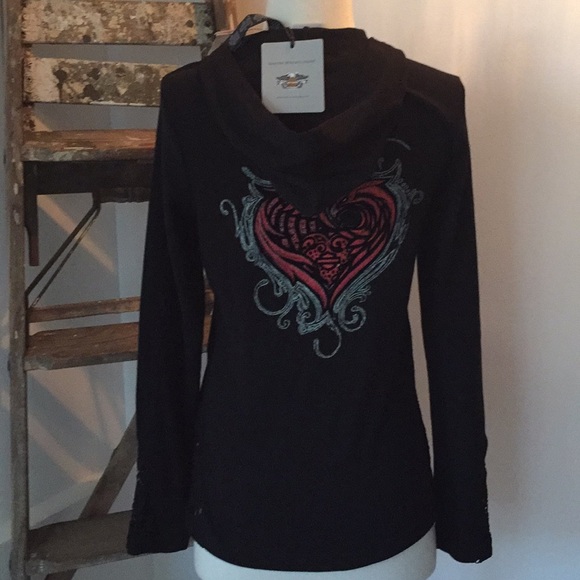 NWT Harley Davidson hooded top with lace inserts - Picture 5 of 10